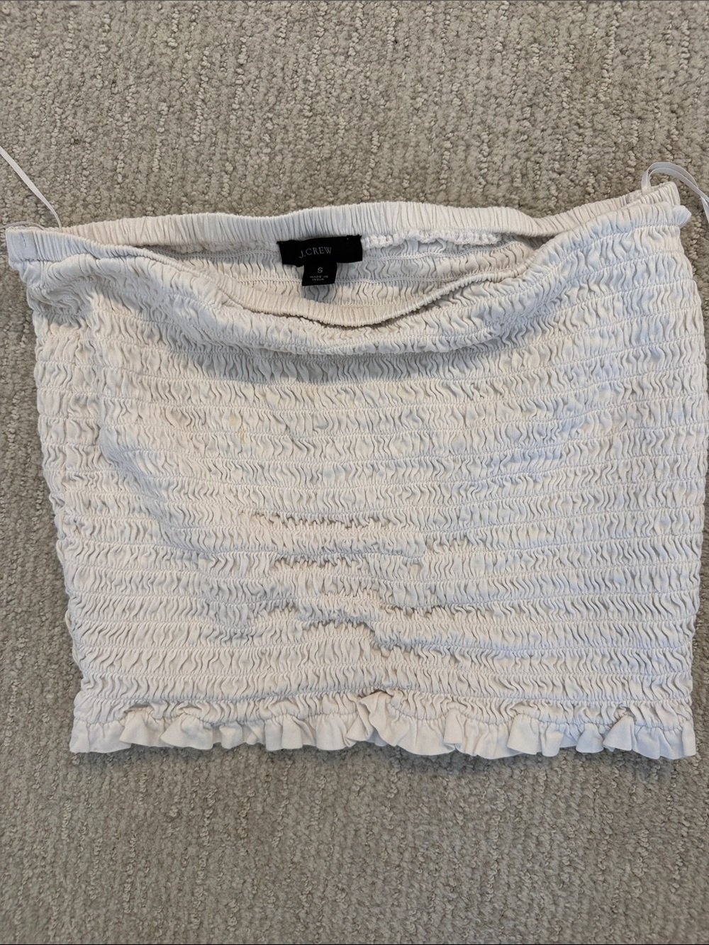 J. Crew Cream Smocked Tube Top with Ruffle Hem